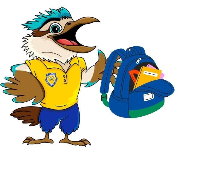 School mascot kev with backpack